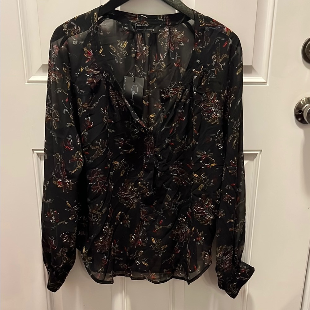 Patterson J. Kincaid Black Patterned Sheer Blouse